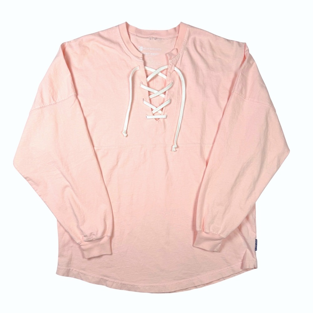 Spirit Jersey MGM Resorts Beau Rivage Women Size M Pink Excellent Lace Up Top
